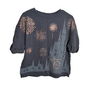 Walt Disney World 50th Anniversary Short Sleeve Sweatshirt Women's Large Gray